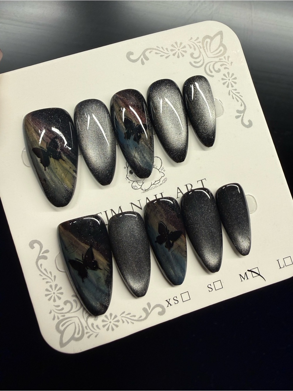 Black Shimmer Butterfly Press-On Nails Medium